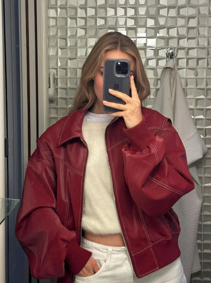 Bella - Oversized Contrast Leather Jacket